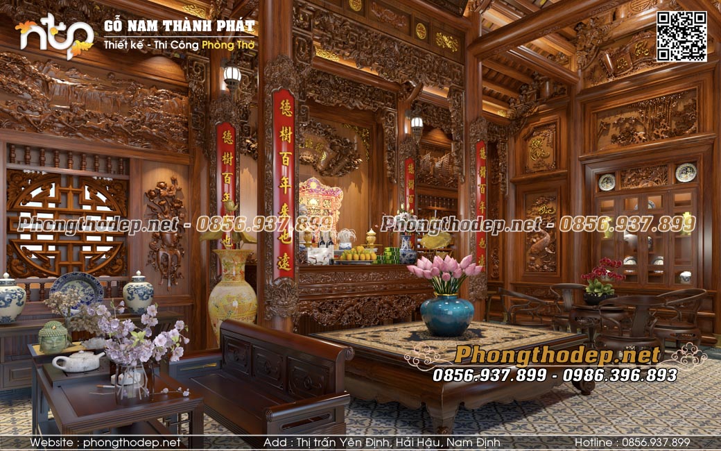 Nội thất nhà gỗ 3 gian